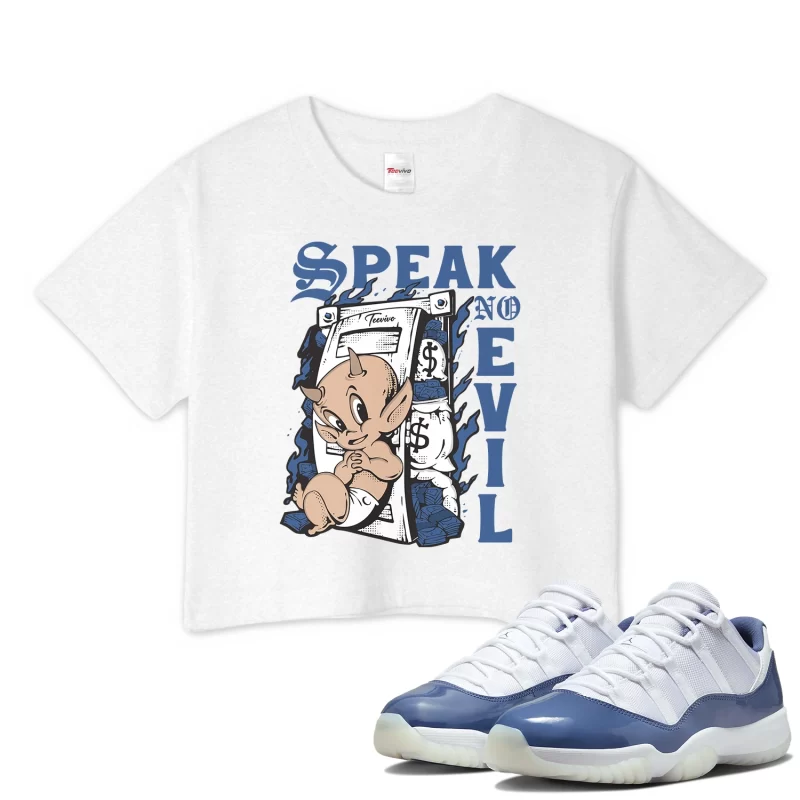 TeeVivo Crop Top Match Air Jordan 11 Retro Low Diffused Blue Speak no evil – Air Jordan 11 Crop Top, AJ11 Crop Top