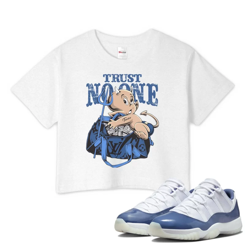 TeeVivo Crop Top Match Air Jordan 11 Retro Low Diffused Blue Trust no one – Air Jordan 11 Crop Top, AJ11 Crop Top