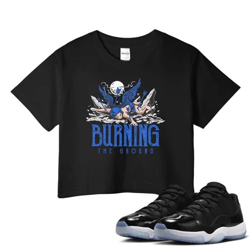 TeeVivo Crop Top Match Air Jordan 11 Retro Low Space Jam Burning the ground – Air Jordan 11 Crop Top, AJ11 Crop Top