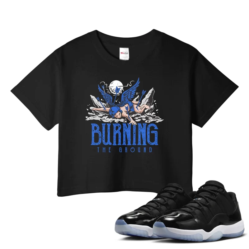 TeeVivo Crop Top Match Air Jordan 11 Retro Low Space Jam Burning the ground – Air Jordan 11 Crop Top, AJ11 Crop Top