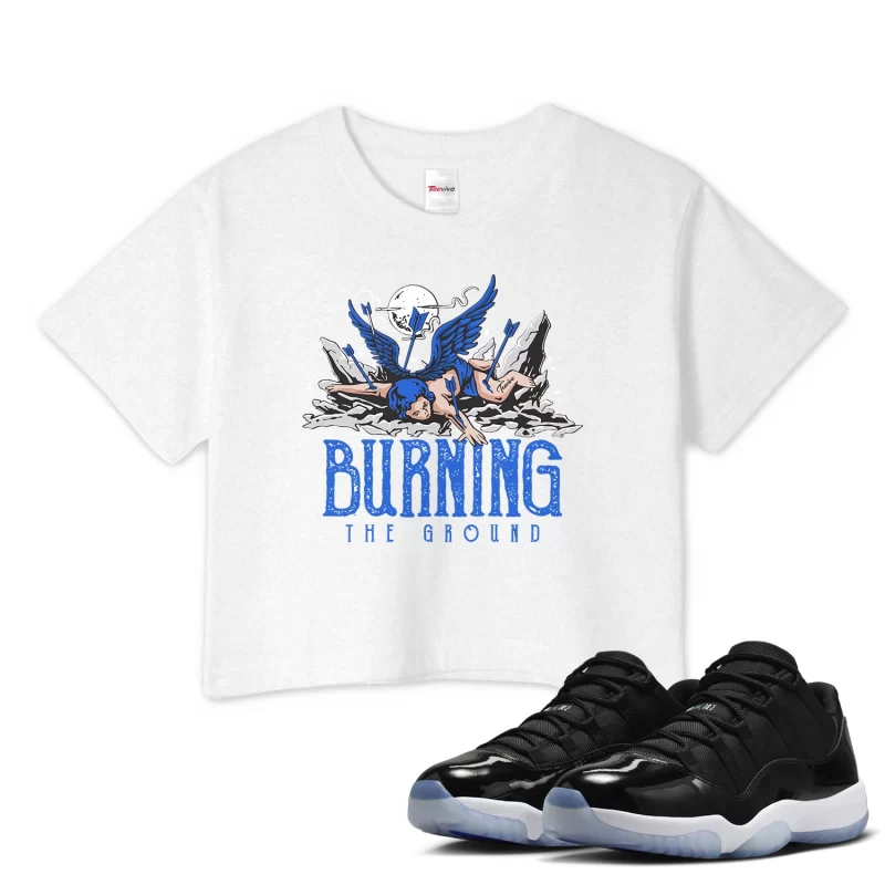 TeeVivo Crop Top Match Air Jordan 11 Retro Low Space Jam Burning the ground – Air Jordan 11 Crop Top, AJ11 Crop Top