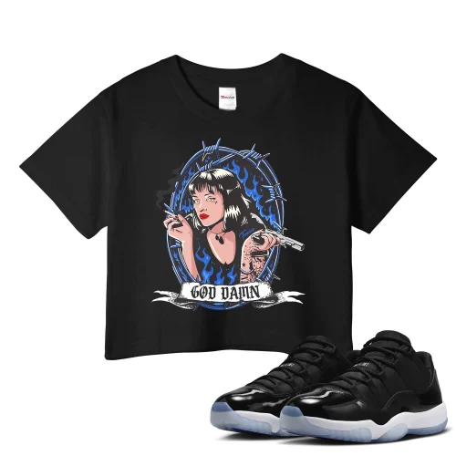 TeeVivo Crop Top Match Air Jordan 11 Retro Low Space Jam God Daaamn – Air Jordan 11 Crop Top, AJ11 Crop Top