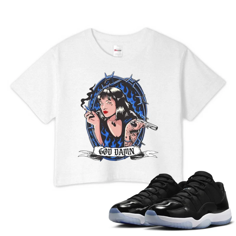 TeeVivo Crop Top Match Air Jordan 11 Retro Low Space Jam God Daaamn – Air Jordan 11 Crop Top, AJ11 Crop Top
