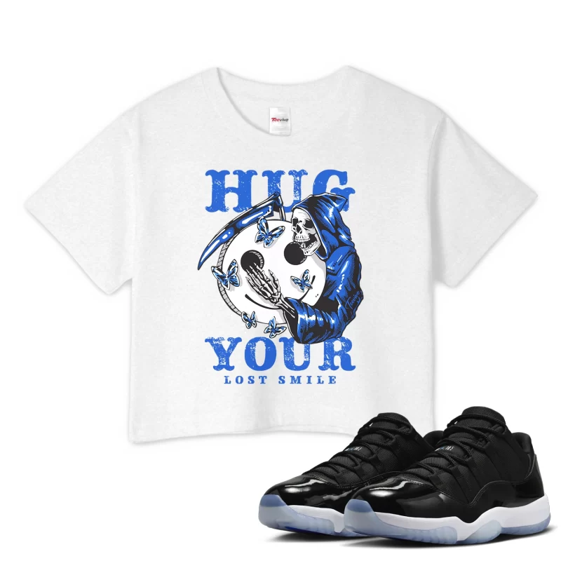 TeeVivo Crop Top Match Air Jordan 11 Retro Low Space Jam Hug your lost smile – Air Jordan 11 Crop Top, AJ11 Crop Top