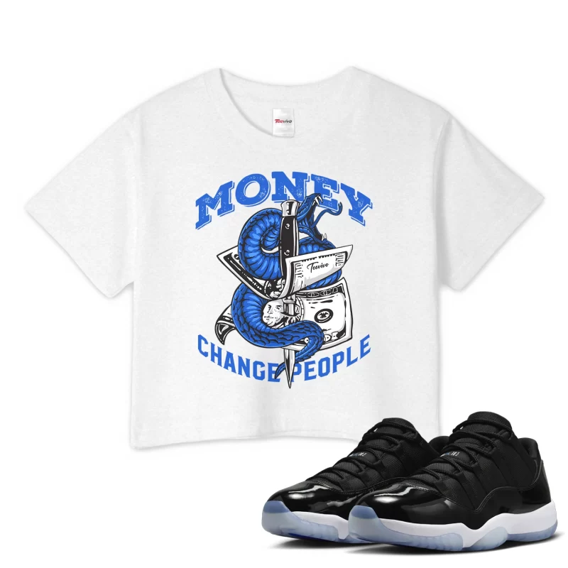 TeeVivo Crop Top Match Air Jordan 11 Retro Low Space Jam Money change people – Air Jordan 11 Crop Top, AJ11 Crop Top