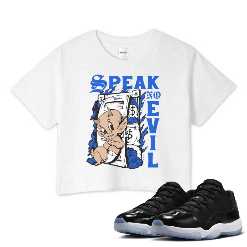 TeeVivo Crop Top Match Air Jordan 11 Retro Low Space Jam Speak no evil – Air Jordan 11 Crop Top, AJ11 Crop Top