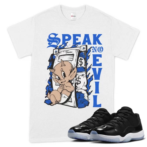 TeeVivo T-Shirt Match Air Jordan 11 Retro Low Space Jam Speak no evil – Air Jordan 11 Shirt, AJ11 Shirt