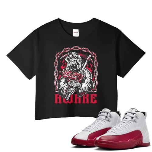 TeeVivo Crop Top Match Air Jordan 12 Retro Cherry Awake – Air Jordan 12 Crop Top, AJ12 Crop Top