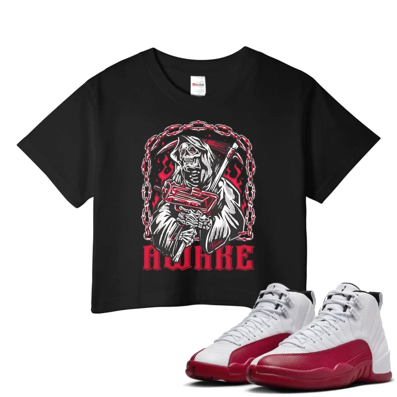 TeeVivo Crop Top Match Air Jordan 12 Retro Cherry Awake – Air Jordan 12 Crop Top, AJ12 Crop Top