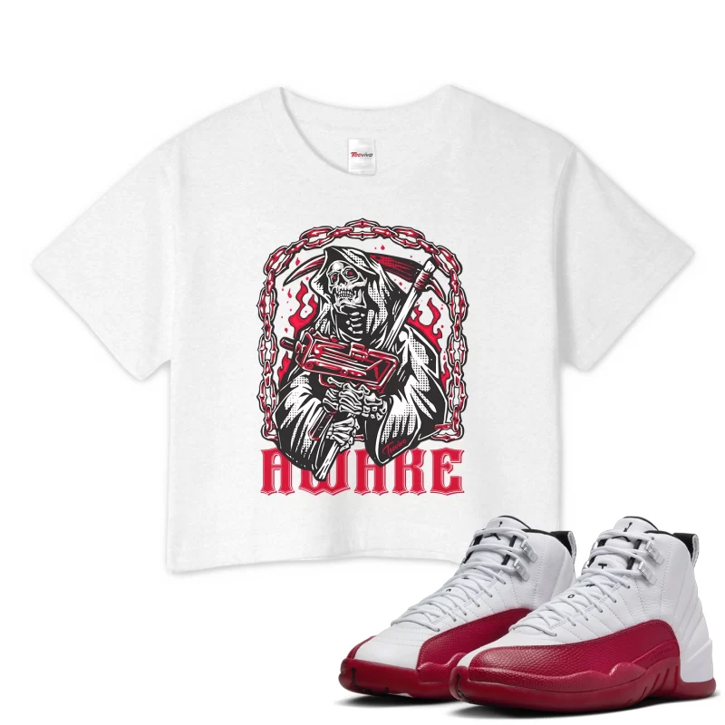 TeeVivo Crop Top Match Air Jordan 12 Retro Cherry Awake – Air Jordan 12 Crop Top, AJ12 Crop Top