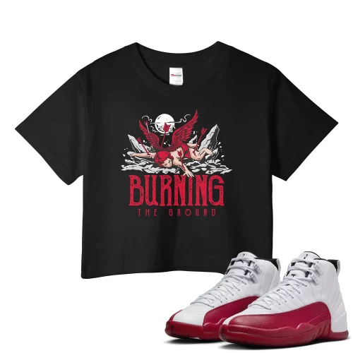 TeeVivo Crop Top Match Air Jordan 12 Retro Cherry Burning the ground – Air Jordan 12 Crop Top, AJ12 Crop Top