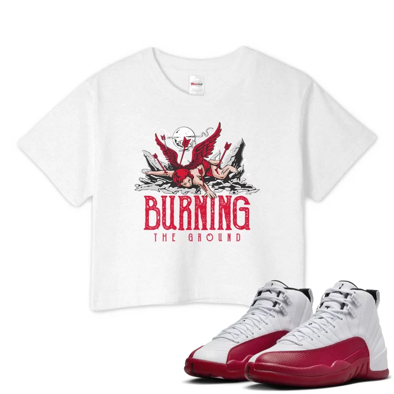 TeeVivo Crop Top Match Air Jordan 12 Retro Cherry Burning the ground – Air Jordan 12 Crop Top, AJ12 Crop Top