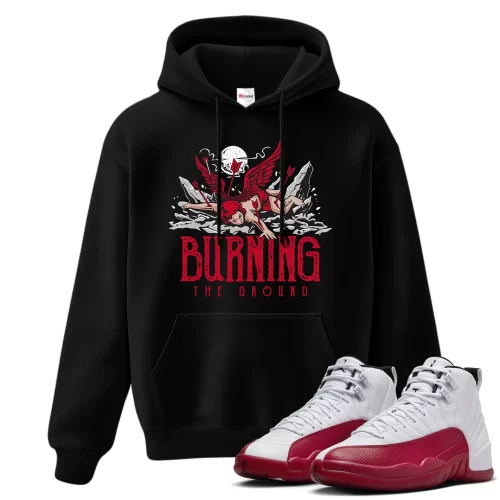 TeeVivo Hoodie Match Air Jordan 12 Retro Cherry Burning the ground – Air Jordan 12 Hoodie, AJ12 Hoodie