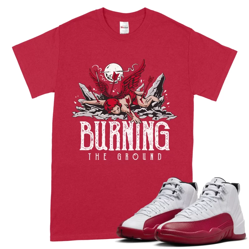 TeeVivo T-Shirt Match Air Jordan 12 Retro Cherry Burning the ground – Air Jordan 12 Shirt, AJ12 Shirt