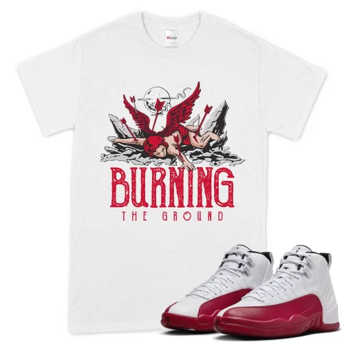 TeeVivo T-Shirt Match Air Jordan 12 Retro Cherry Burning the ground – Air Jordan 12 Shirt, AJ12 Shirt