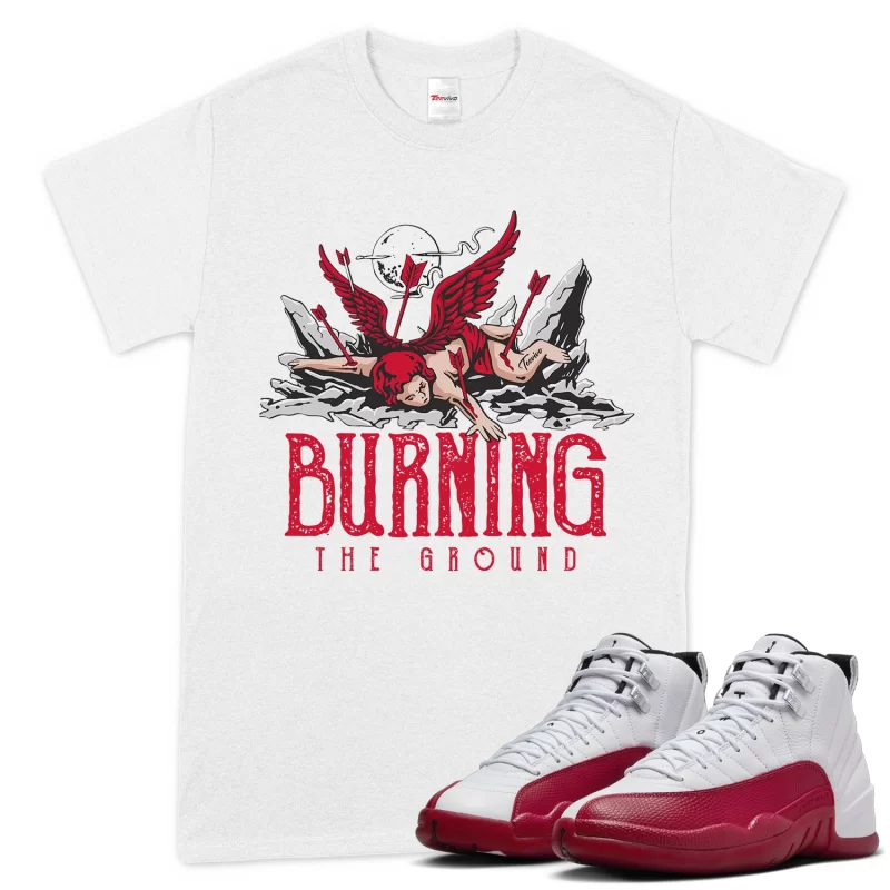 TeeVivo T-Shirt Match Air Jordan 12 Retro Cherry Burning the ground – Air Jordan 12 Shirt, AJ12 Shirt