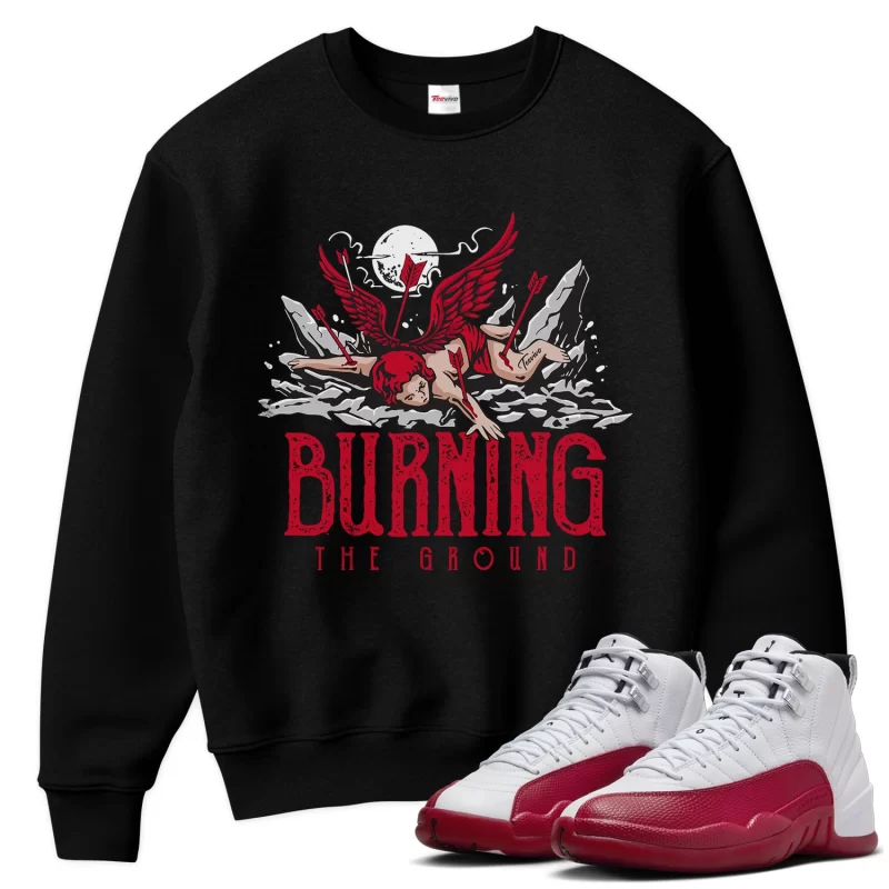 TeeVivo Sweatshirt Match Air Jordan 12 Retro Cherry Burning the ground – Air Jordan 12 Sweatshirt, AJ12 Sweatshirt