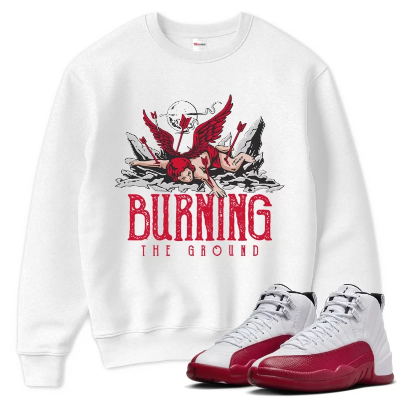 TeeVivo Sweatshirt Match Air Jordan 12 Retro Cherry Burning the ground – Air Jordan 12 Sweatshirt, AJ12 Sweatshirt