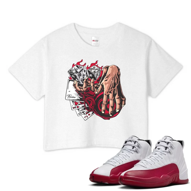 TeeVivo Crop Top Match Air Jordan 12 Retro Cherry Gambling – Air Jordan 12 Crop Top, AJ12 Crop Top