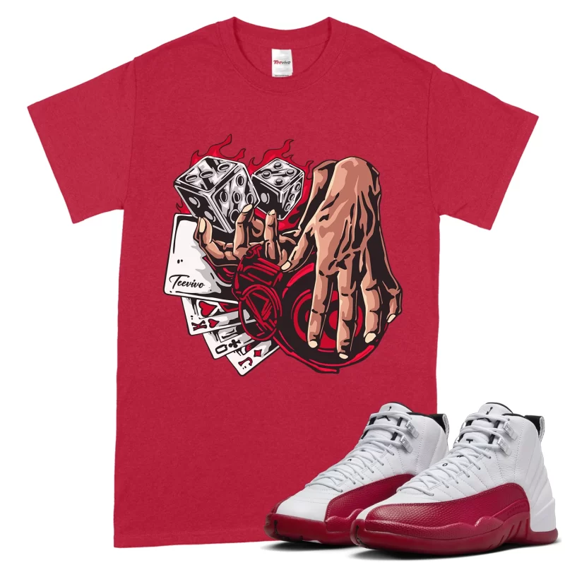 TeeVivo T-Shirt Match Air Jordan 12 Retro Cherry Gambling – Air Jordan 12 Shirt, AJ12 Shirt