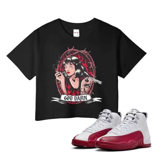 TeeVivo Crop Top Match Air Jordan 12 Retro Cherry God Daaamn – Air Jordan 12 Crop Top, AJ12 Crop Top