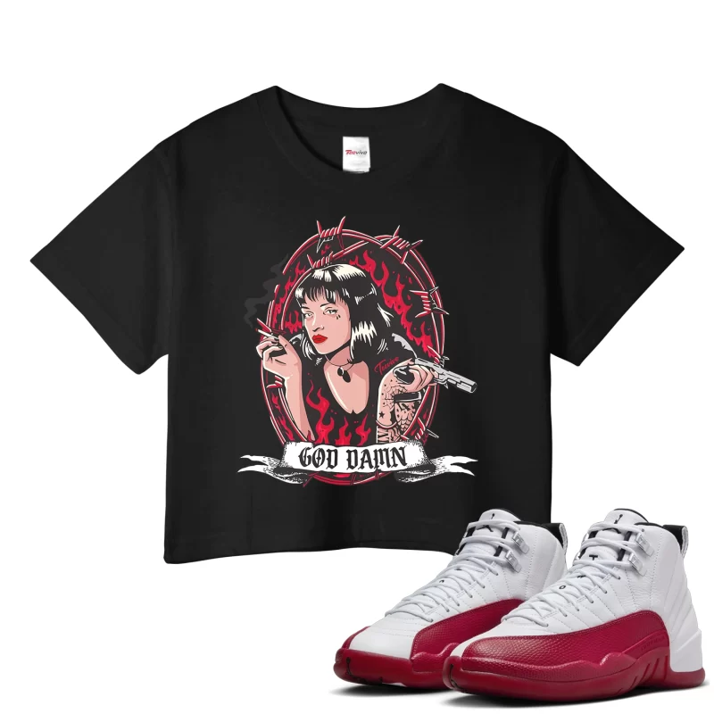 TeeVivo Crop Top Match Air Jordan 12 Retro Cherry God Daaamn – Air Jordan 12 Crop Top, AJ12 Crop Top