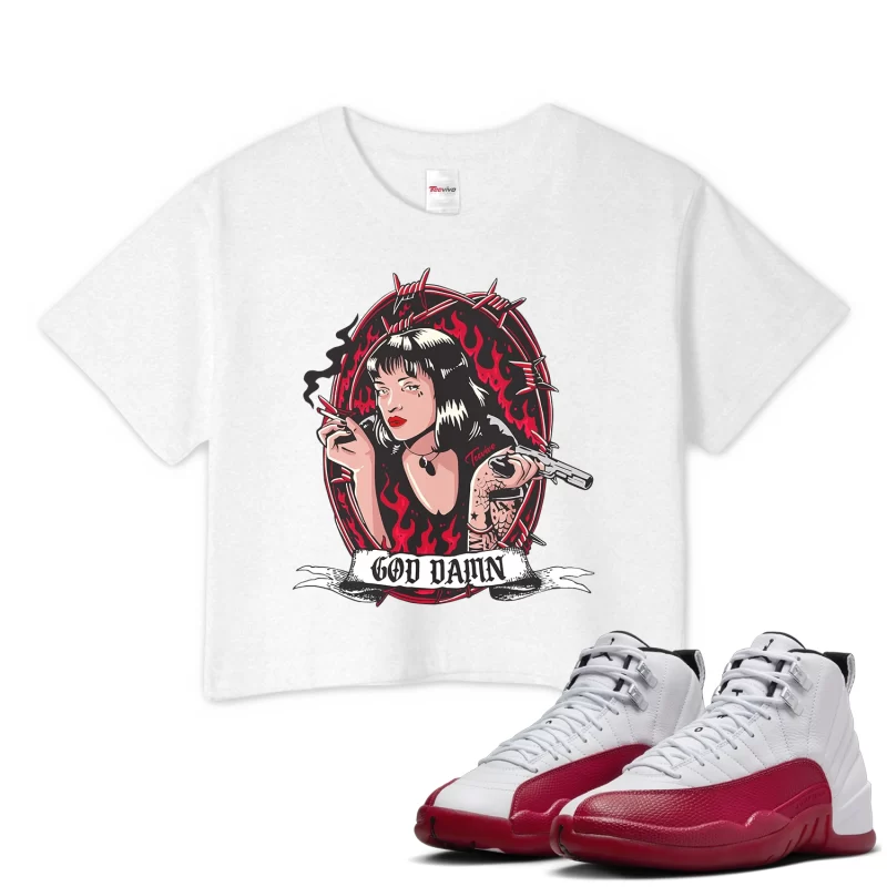 TeeVivo Crop Top Match Air Jordan 12 Retro Cherry God Daaamn – Air Jordan 12 Crop Top, AJ12 Crop Top