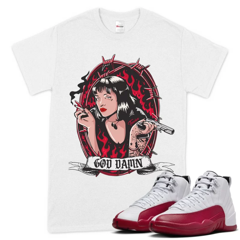TeeVivo T-Shirt Match Air Jordan 12 Retro Cherry God Daaamn – Air Jordan 12 Shirt, AJ12 Shirt