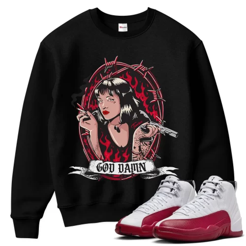 TeeVivo Sweatshirt Match Air Jordan 12 Retro Cherry God Daaamn – Air Jordan 12 Sweatshirt, AJ12 Sweatshirt