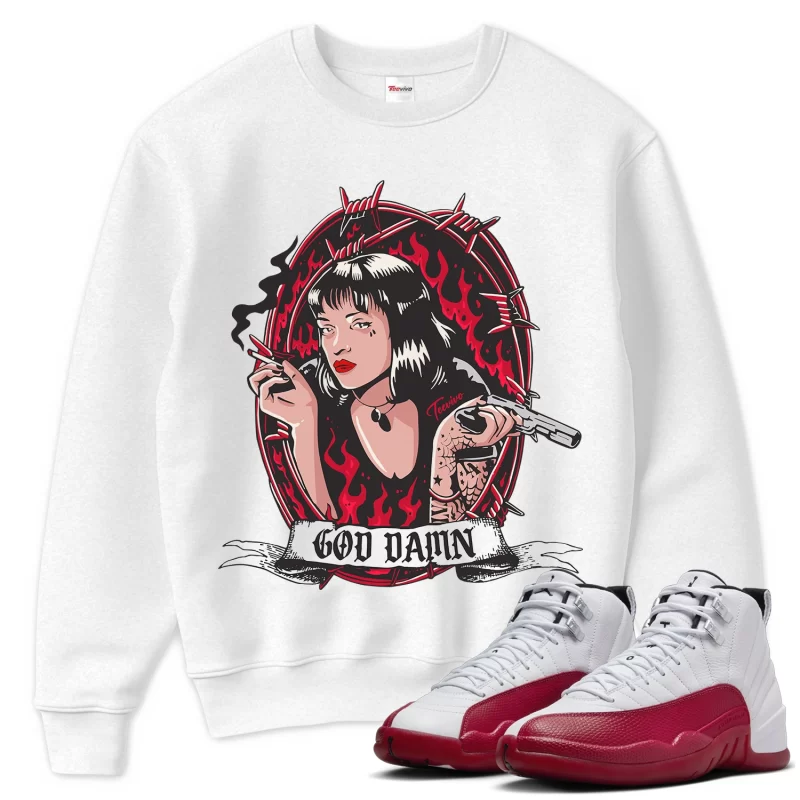 TeeVivo Sweatshirt Match Air Jordan 12 Retro Cherry God Daaamn – Air Jordan 12 Sweatshirt, AJ12 Sweatshirt