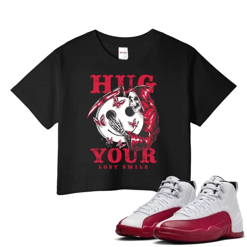 TeeVivo Crop Top Match Air Jordan 12 Retro Cherry Hug your lost smile – Air Jordan 12 Crop Top, AJ12 Crop Top