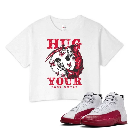 TeeVivo Crop Top Match Air Jordan 12 Retro Cherry Hug your lost smile – Air Jordan 12 Crop Top, AJ12 Crop Top