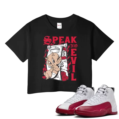 TeeVivo Crop Top Match Air Jordan 12 Retro Cherry Speak no evil – Air Jordan 12 Crop Top, AJ12 Crop Top