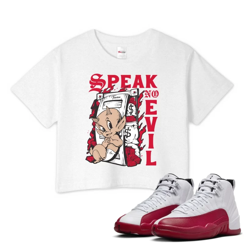 TeeVivo Crop Top Match Air Jordan 12 Retro Cherry Speak no evil – Air Jordan 12 Crop Top, AJ12 Crop Top
