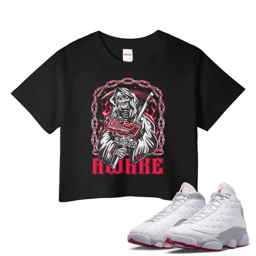 TeeVivo Crop Top Match Air Jordan 13 Retro Wolf Grey Awake – Air Jordan 13 Crop Top, AJ13 Crop Top