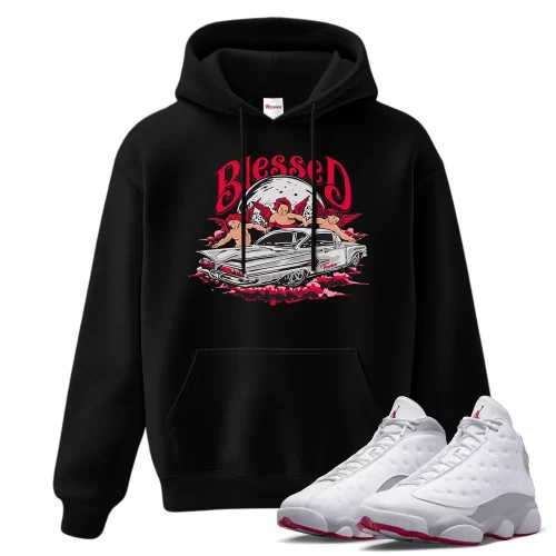 TeeVivo Hoodie Match Air Jordan 13 Retro Wolf Grey Blessed – Air Jordan 13 Hoodie, AJ13 Hoodie
