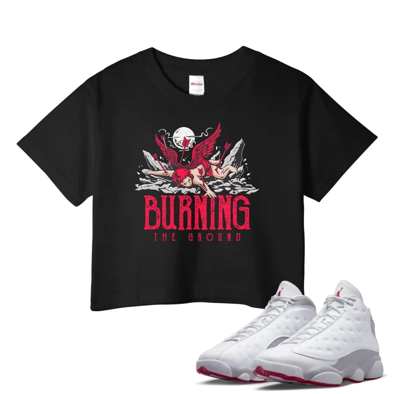 TeeVivo Crop Top Match Air Jordan 13 Retro Wolf Grey Burning the ground – Air Jordan 13 Crop Top, AJ13 Crop Top