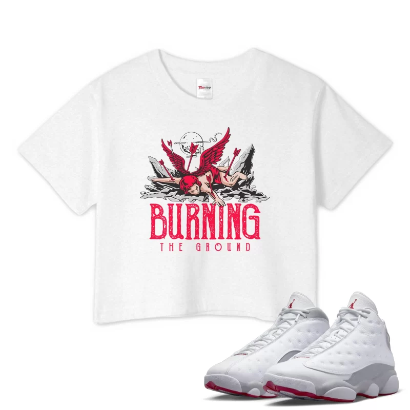 TeeVivo Crop Top Match Air Jordan 13 Retro Wolf Grey Burning the ground – Air Jordan 13 Crop Top, AJ13 Crop Top