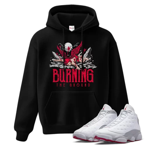 TeeVivo Hoodie Match Air Jordan 13 Retro Wolf Grey Burning the ground – Air Jordan 13 Hoodie, AJ13 Hoodie