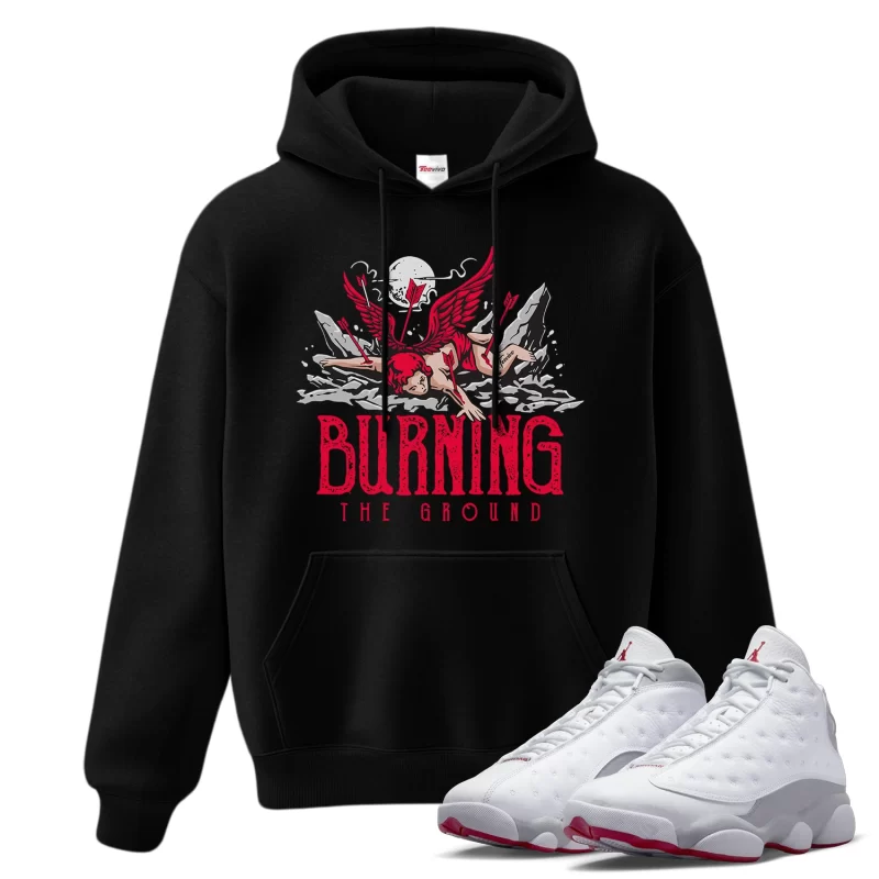 TeeVivo Hoodie Match Air Jordan 13 Retro Wolf Grey Burning the ground – Air Jordan 13 Hoodie, AJ13 Hoodie