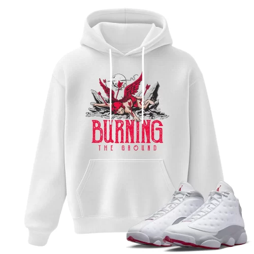 TeeVivo Hoodie Match Air Jordan 13 Retro Wolf Grey Burning the ground – Air Jordan 13 Hoodie, AJ13 Hoodie