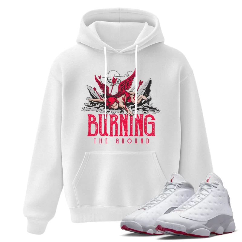 TeeVivo Hoodie Match Air Jordan 13 Retro Wolf Grey Burning the ground – Air Jordan 13 Hoodie, AJ13 Hoodie