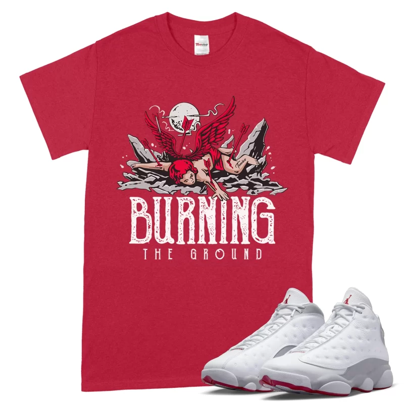TeeVivo T-Shirt Match Air Jordan 13 Retro Wolf Grey Burning the ground – Air Jordan 13 Shirt, AJ13 Shirt