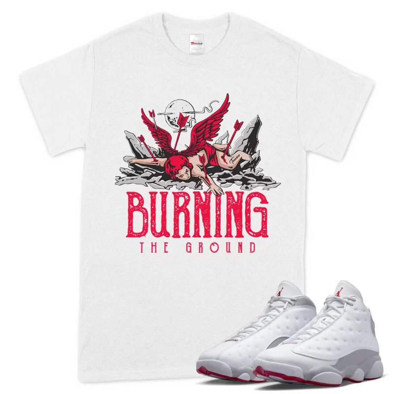 TeeVivo T-Shirt Match Air Jordan 13 Retro Wolf Grey Burning the ground – Air Jordan 13 Shirt, AJ13 Shirt