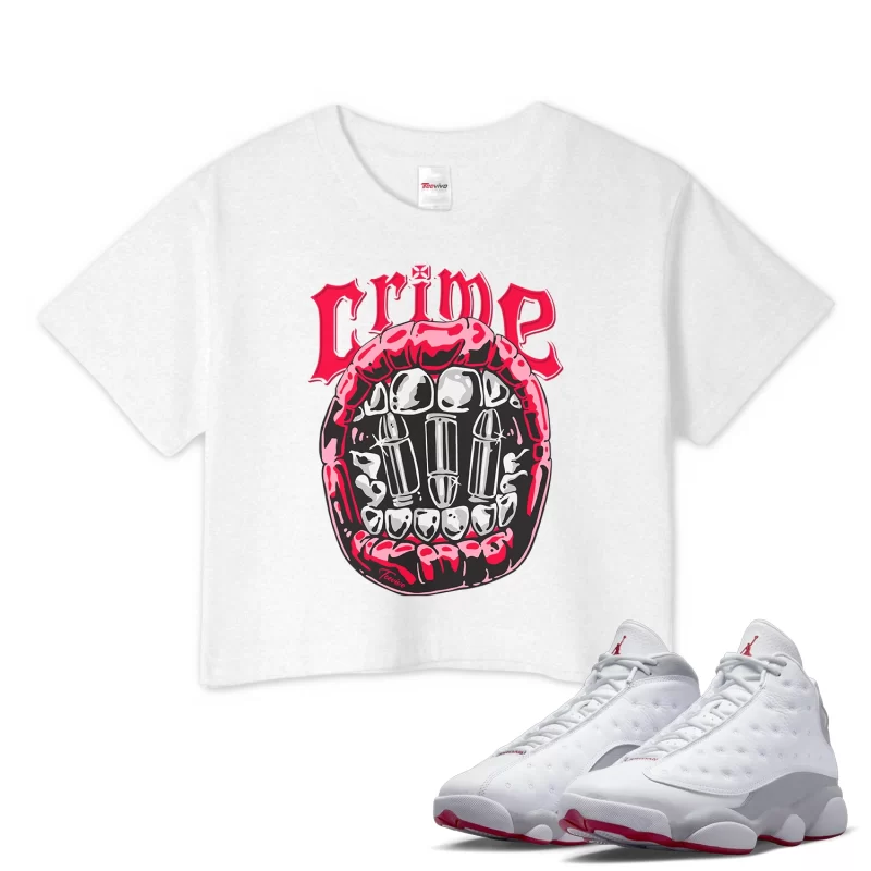 TeeVivo Crop Top Match Air Jordan 13 Retro Wolf Grey Crime – Air Jordan 13 Crop Top, AJ13 Crop Top