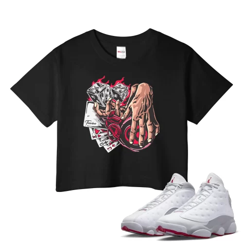 TeeVivo Crop Top Match Air Jordan 13 Retro Wolf Grey Gambling – Air Jordan 13 Crop Top, AJ13 Crop Top