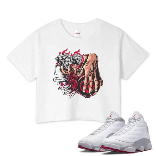 TeeVivo Crop Top Match Air Jordan 13 Retro Wolf Grey Gambling – Air Jordan 13 Crop Top, AJ13 Crop Top