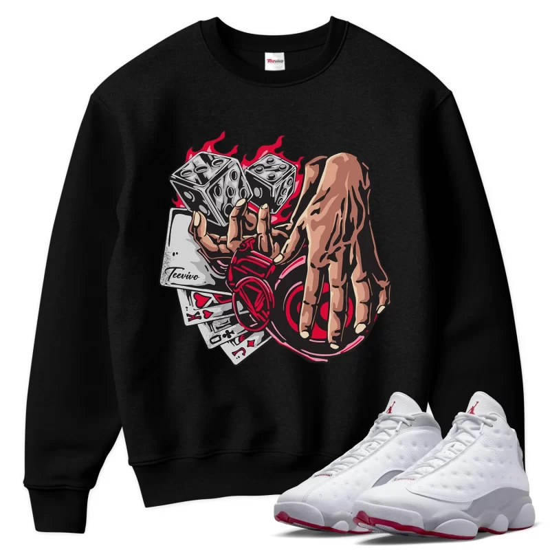 TeeVivo Sweatshirt Match Air Jordan 13 Retro Wolf Grey Gambling – Air Jordan 13 Sweatshirt, AJ13 Sweatshirt