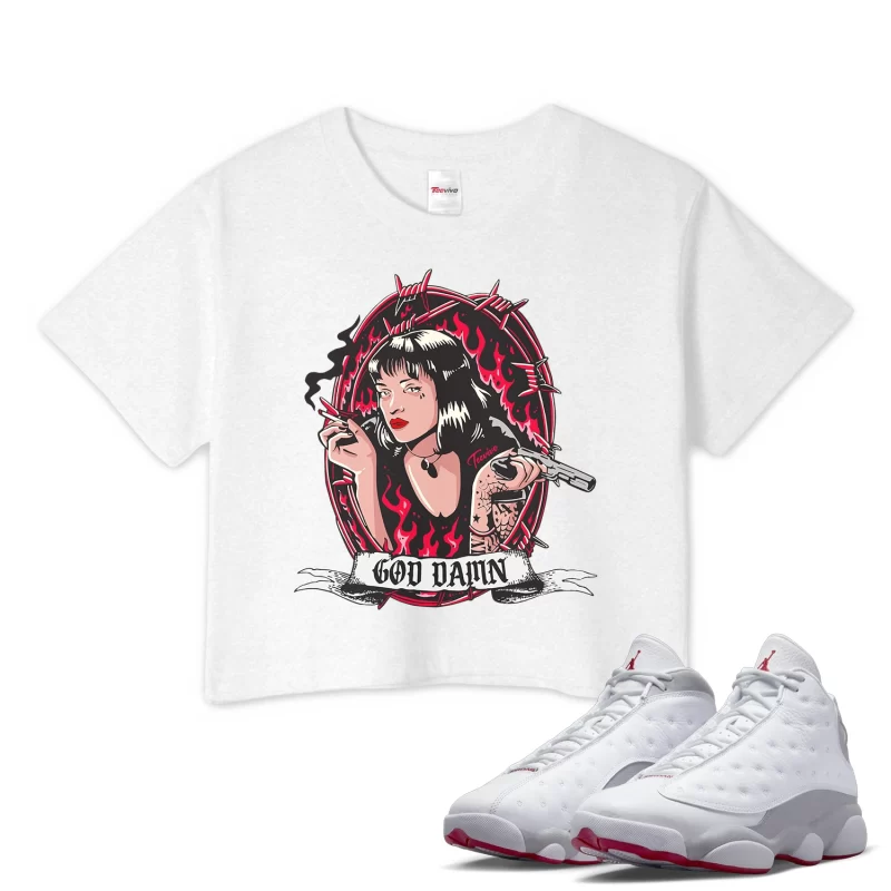 TeeVivo Crop Top Match Air Jordan 13 Retro Wolf Grey God Daaamn – Air Jordan 13 Crop Top, AJ13 Crop Top