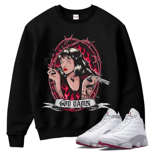 TeeVivo Sweatshirt Match Air Jordan 13 Retro Wolf Grey God Daaamn – Air Jordan 13 Sweatshirt, AJ13 Sweatshirt